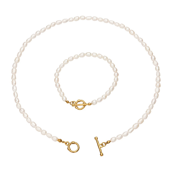 Wholesale Women's Irregular Light Luxury Niche Gentle Stainless Steel Goldplated Natural Freshwater Pearl Necklace And Bracelet Set