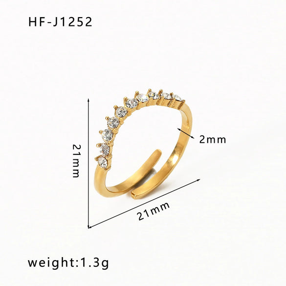Wholesale Women's Irregular Open Ring In Titanium Steel With Diamond Zircon Crown Rhombus Geometric Patterns Does Not Fade