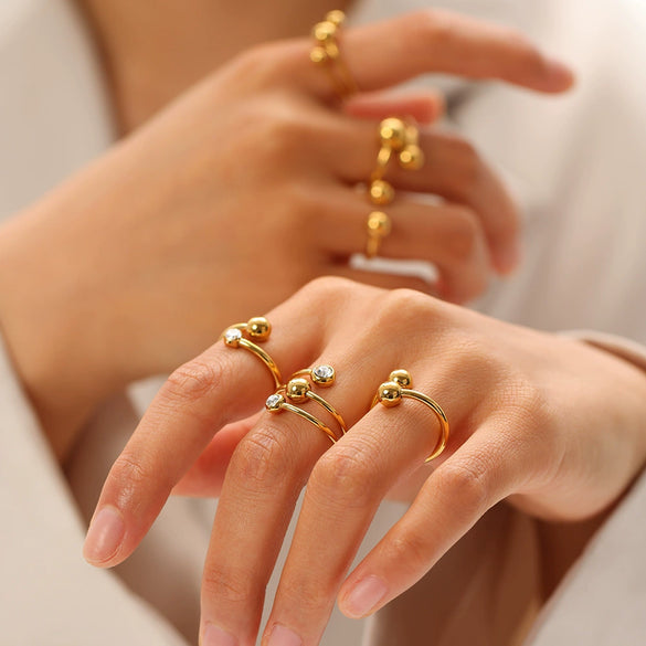 Wholesale Women's Irregular Personality Stainless Steel Ring With Geometric Pattern And Pvd Furnace Real Gold Plating