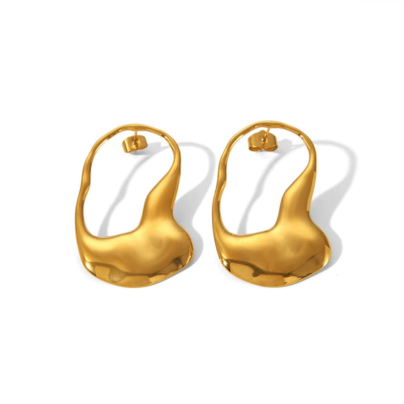 Wholesale Women's Irregular Smooth Stainless Steel Pin Earrings With Geometric Design And Pvd Furnace Real Gold Electroplating