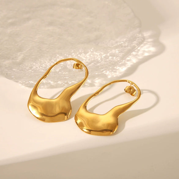 Wholesale Women's Irregular Smooth Stainless Steel Pin Earrings With Geometric Design And Pvd Furnace Real Gold Electroplating