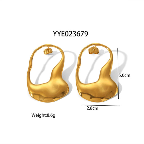 Wholesale Women's Irregular Smooth Stainless Steel Pin Earrings With Geometric Design And Pvd Furnace Real Gold Electroplating