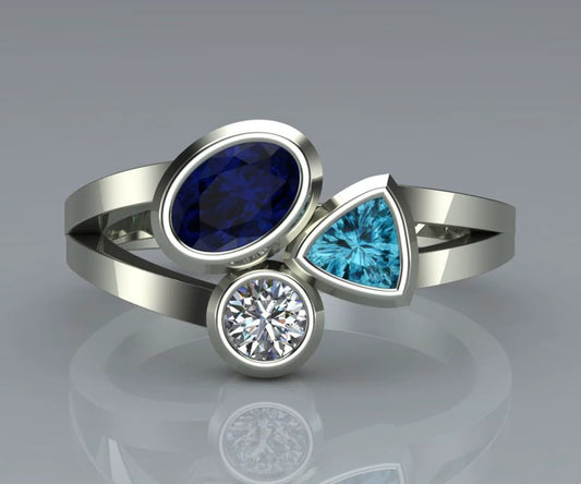 Wholesale Women's Irregular Three Color Stone Ring Copper With Zircon Design