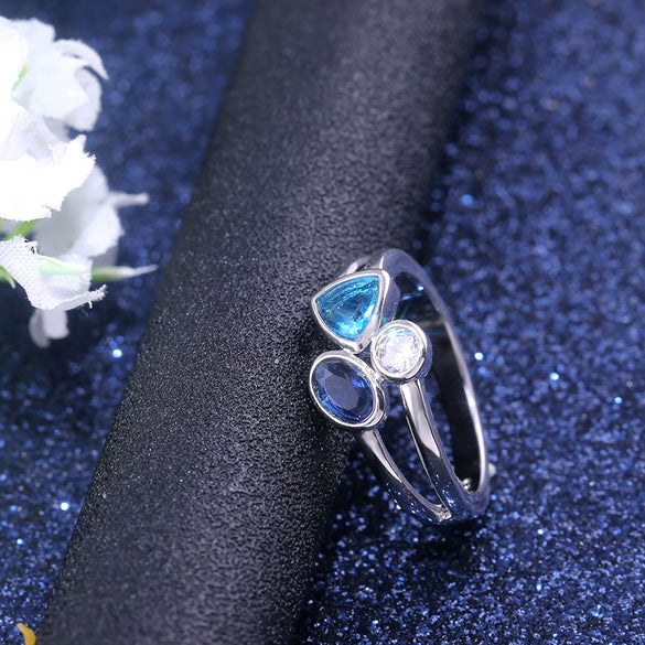 Wholesale Women's Irregular Three Color Stone Ring Copper With Zircon Design