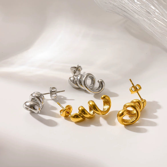 Wholesale Women's Irregular Twisted Spiral Geometric Stainless Steel Earrings With Pvd Furnace Vacuum Real Gold Plating