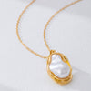Wholesale Women's Irregularshaped Flower Pattern Pearl Pendant Necklace Made Of Zinc Alloy With Electroplating