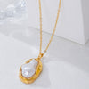 Wholesale Women's Irregularshaped Flower Pattern Pearl Pendant Necklace Made Of Zinc Alloy With Electroplating