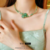 Wholesale Women's Jade And Artificial Crystal Beaded Flower Styling Clavicle Chain Necklace With Electroplating