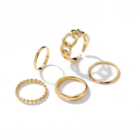 Wholesale Women's Jewelry Alloy Geometric Joint Twisted Circle Vintage Ring 5Piece Set Electroplated