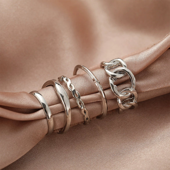 Wholesale Women's Jewelry Alloy Geometric Joint Twisted Circle Vintage Ring 5Piece Set Electroplated