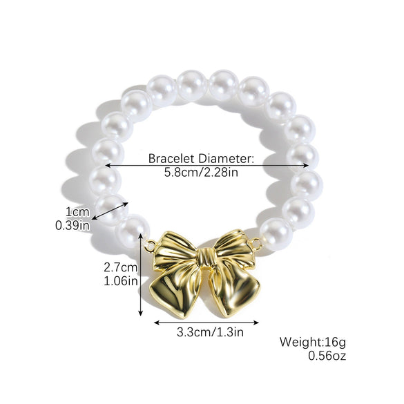 Wholesale Women's Jewelry Alloy Imitation Pearl Bow Geometric Necklace With Electroplating