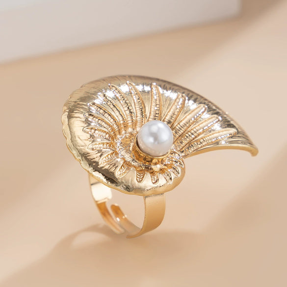 Wholesale Women's Jewelry Alloy Imitation Pearl Starfish Ring Holiday Style Geometric Electroplated