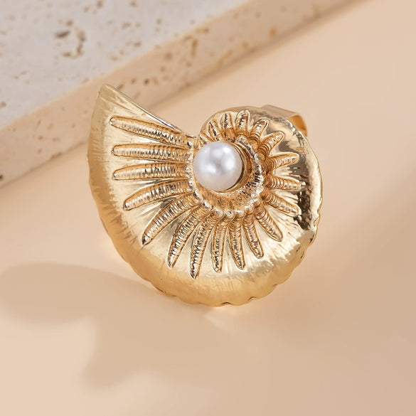 Wholesale Women's Jewelry Alloy Imitation Pearl Starfish Ring Holiday Style Geometric Electroplated