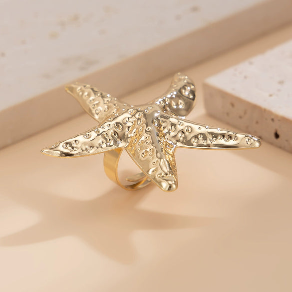 Wholesale Women's Jewelry Alloy Imitation Pearl Starfish Ring Holiday Style Geometric Electroplated