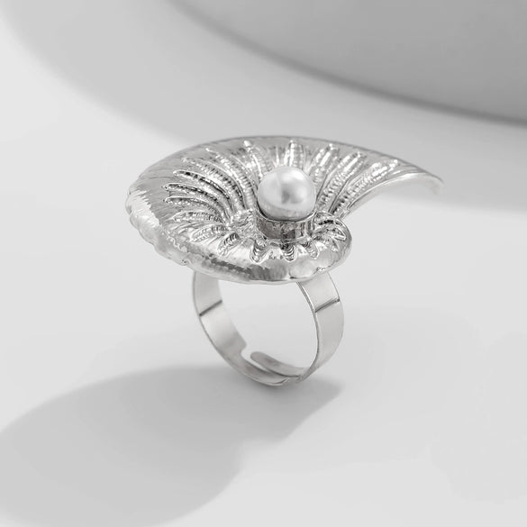 Wholesale Women's Jewelry Alloy Imitation Pearl Starfish Ring Holiday Style Geometric Electroplated
