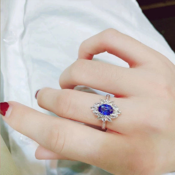 Wholesale Women's Jewelry Caibao Series Imitation Sapphire Zircon Ring Copper Geometric