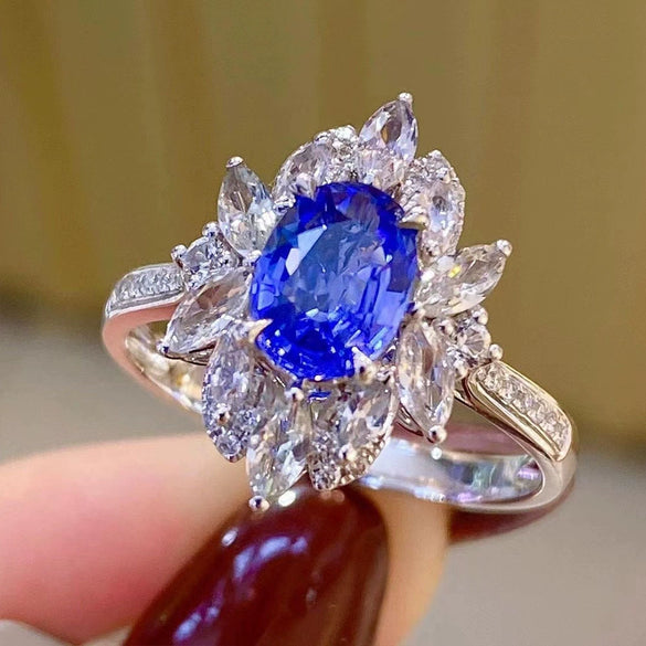 Wholesale Women's Jewelry Caibao Series Imitation Sapphire Zircon Ring Copper Geometric