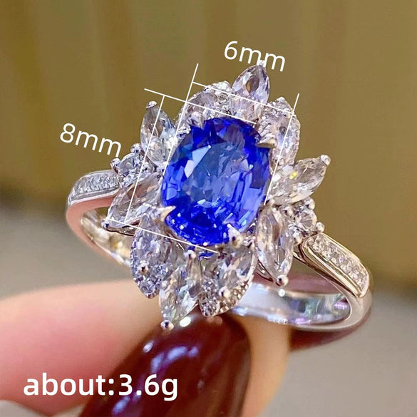 Wholesale Women's Jewelry Caibao Series Imitation Sapphire Zircon Ring Copper Geometric