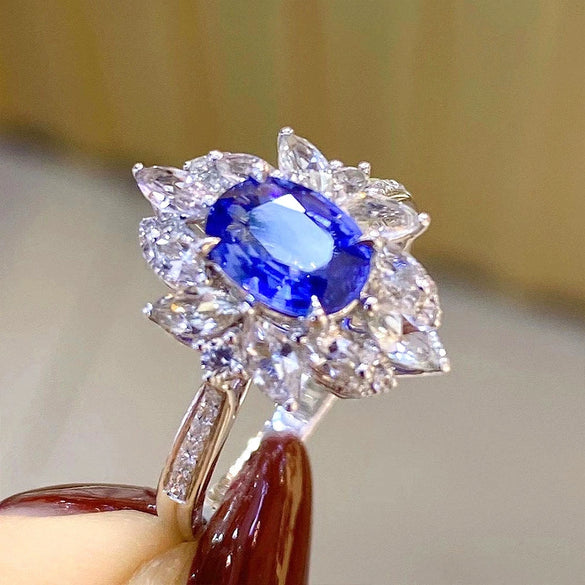 Wholesale Women's Jewelry Caibao Series Imitation Sapphire Zircon Ring Copper Geometric