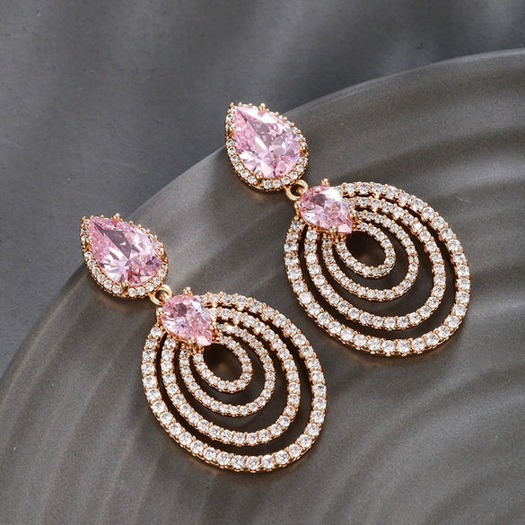 Wholesale Women's Jewelry Copper Alloy 18K Gold Plated Multizircon Earrings