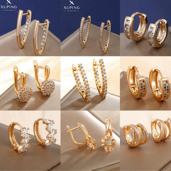 Wholesale Women's Jewelry Copper Alloy 18K Gold Plated Multizircon Earrings