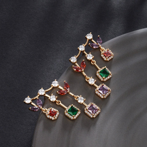 Wholesale Women's Jewelry Copper Alloy 18K Gold Plated Multizircon Earrings