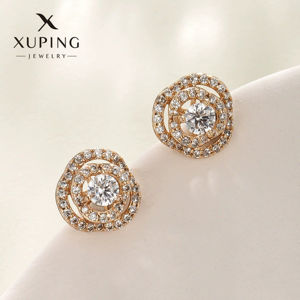 Wholesale Women's Jewelry Copper Alloy 18K Gold Plated Multizircon Earrings