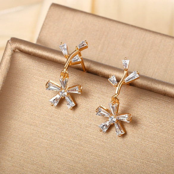 Wholesale Women's Jewelry Copper Alloy 18K Gold Plated Multizircon Earrings