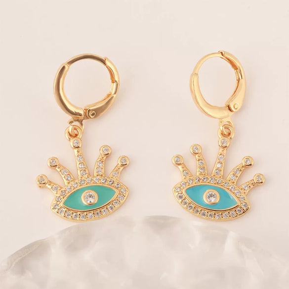 Wholesale Women's Jewelry Copper Gold Plated Zircon Devil's Eye Personality Necklace Earrings