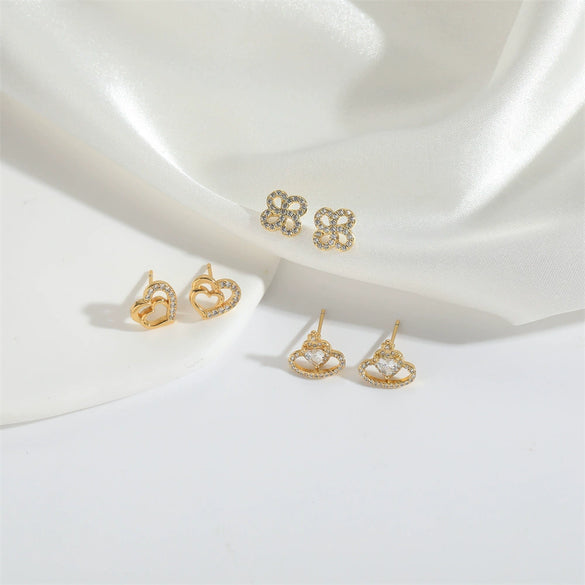 Wholesale Women's Jewelry Copper Heart Shape Zirconia Simple Vintage Earrings