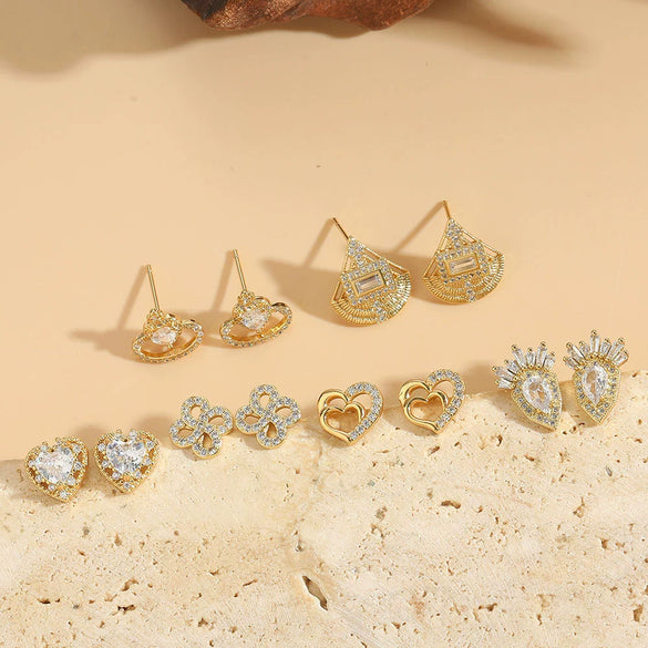 Wholesale Women's Jewelry Copper Heart Shape Zirconia Simple Vintage Earrings