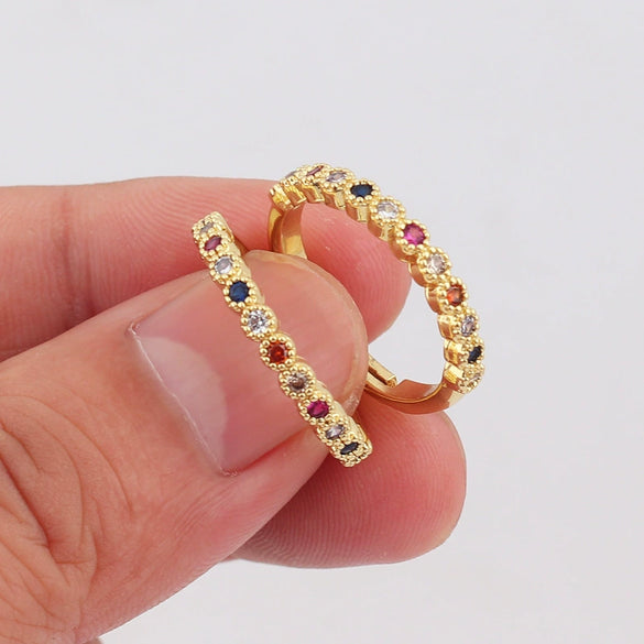 Wholesale Women's Jewelry Copper Inlaid Zircon Geometric Ring Bracelet Goldplated Artificial Gem Semiprecious Stone Sevencolorful Rainbow Design