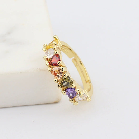Wholesale Women's Jewelry Copper Inlaid Zircon Geometric Ring Bracelet Goldplated Artificial Gem Semiprecious Stone Sevencolorful Rainbow Design