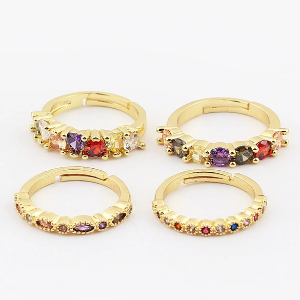 Wholesale Women's Jewelry Copper Inlaid Zircon Geometric Ring Bracelet Goldplated Artificial Gem Semiprecious Stone Sevencolorful Rainbow Design