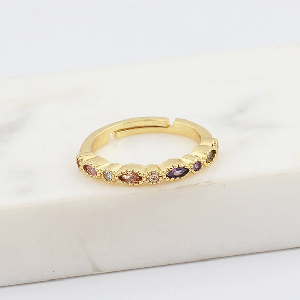 Wholesale Women's Jewelry Copper Inlaid Zircon Geometric Ring Bracelet Goldplated Artificial Gem Semiprecious Stone Sevencolorful Rainbow Design