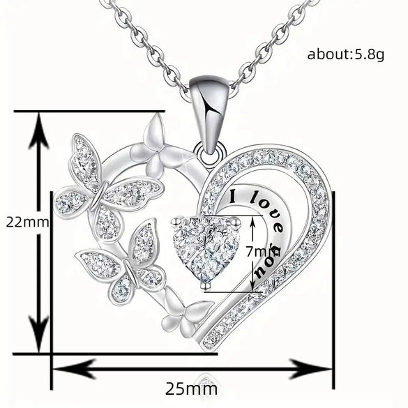 Wholesale Women's Jewelry Copper Mixed Gemstone Inlay Love Butterfly Pendant O Shaped Chain Electroplating Heart Shaped Animals Style