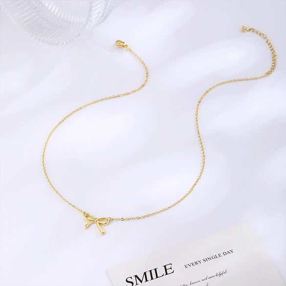 Wholesale Women's Jewelry Copper Plated Gold Bow Clavicle Chain