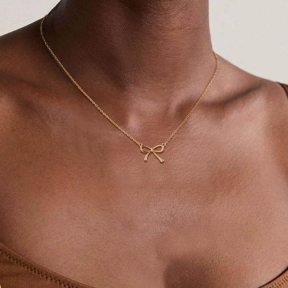 Wholesale Women's Jewelry Copper Plated Gold Bow Clavicle Chain