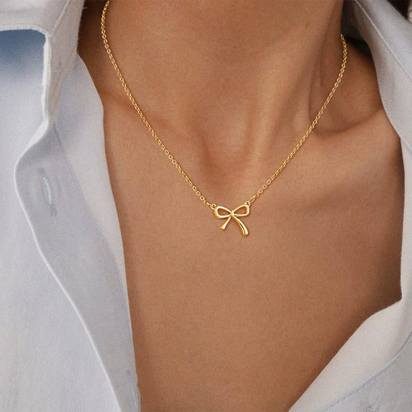 Wholesale Women's Jewelry Copper Plated Gold Bow Clavicle Chain