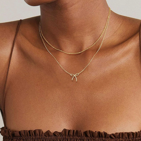 Wholesale Women's Jewelry Copper Plated Real Gold Bow Necklace
