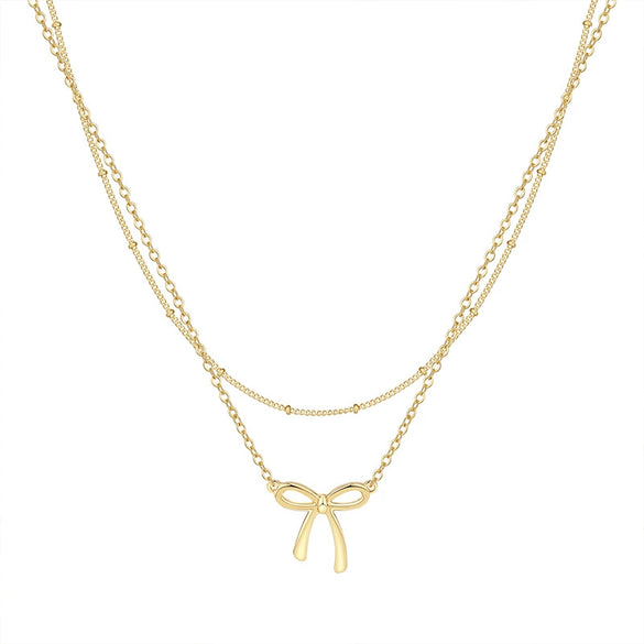 Wholesale Women's Jewelry Copper Plated Real Gold Bow Necklace
