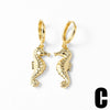 Wholesale Women's Jewelry Copper Plated Real Gold Geometric Seahorse Conch Pendant Earrings