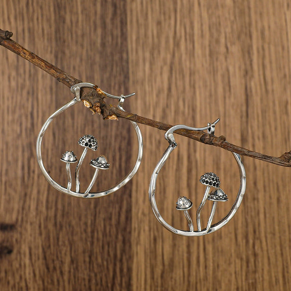 Wholesale Women's Jewelry Copper Vintage Retro Plant Flower Carved Branch Mushroom Pendant Earrings And Ring