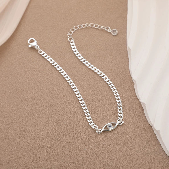 Wholesale Women's Jewelry Cuban Chain Bracelet Copper Electroplated Geometric Devil's Eye Zircon Retro Style