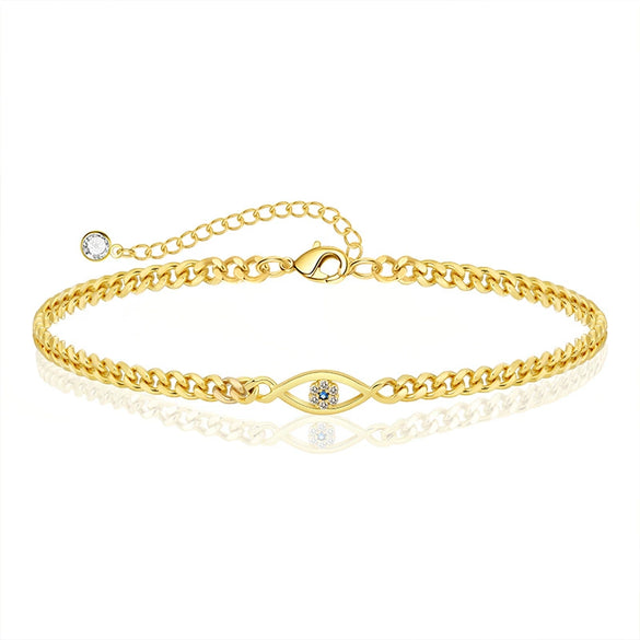 Wholesale Women's Jewelry Cuban Chain Bracelet Copper Electroplated Geometric Devil's Eye Zircon Retro Style