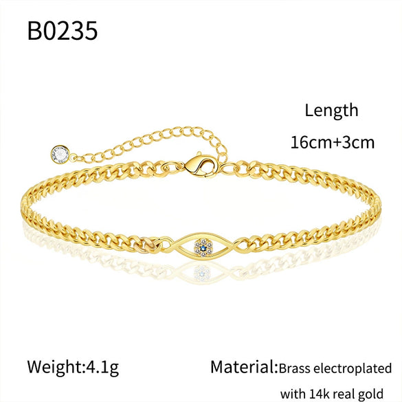 Wholesale Women's Jewelry Cuban Chain Bracelet Copper Electroplated Geometric Devil's Eye Zircon Retro Style