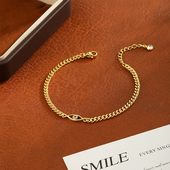 Wholesale Women's Jewelry Cuban Chain Bracelet Copper Electroplated Geometric Devil's Eye Zircon Retro Style