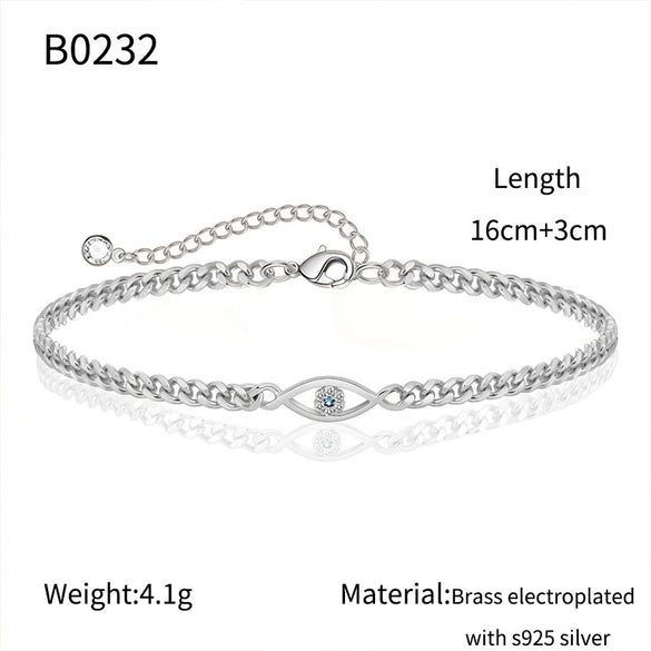 Wholesale Women's Jewelry Cuban Chain Bracelet Copper Electroplated Geometric Devil's Eye Zircon Retro Style