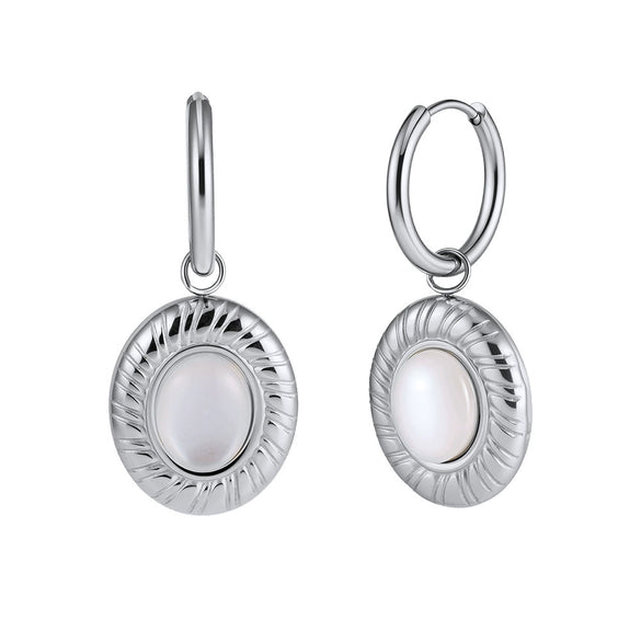 Wholesale Women's Jewelry Earrings And Necklaces With Original Design Geometric Shape Motherofpearl And Titanium Steel Vacuum Real Gold Plating