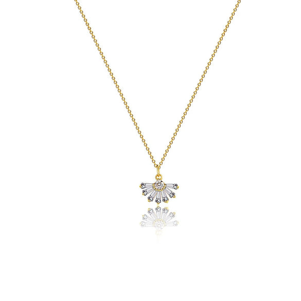 Wholesale Women's Jewelry Fan Shaped Pendant Clavicle Chain Zircon Necklace Copper Plated With Real Gold Geometric Style Electroplated